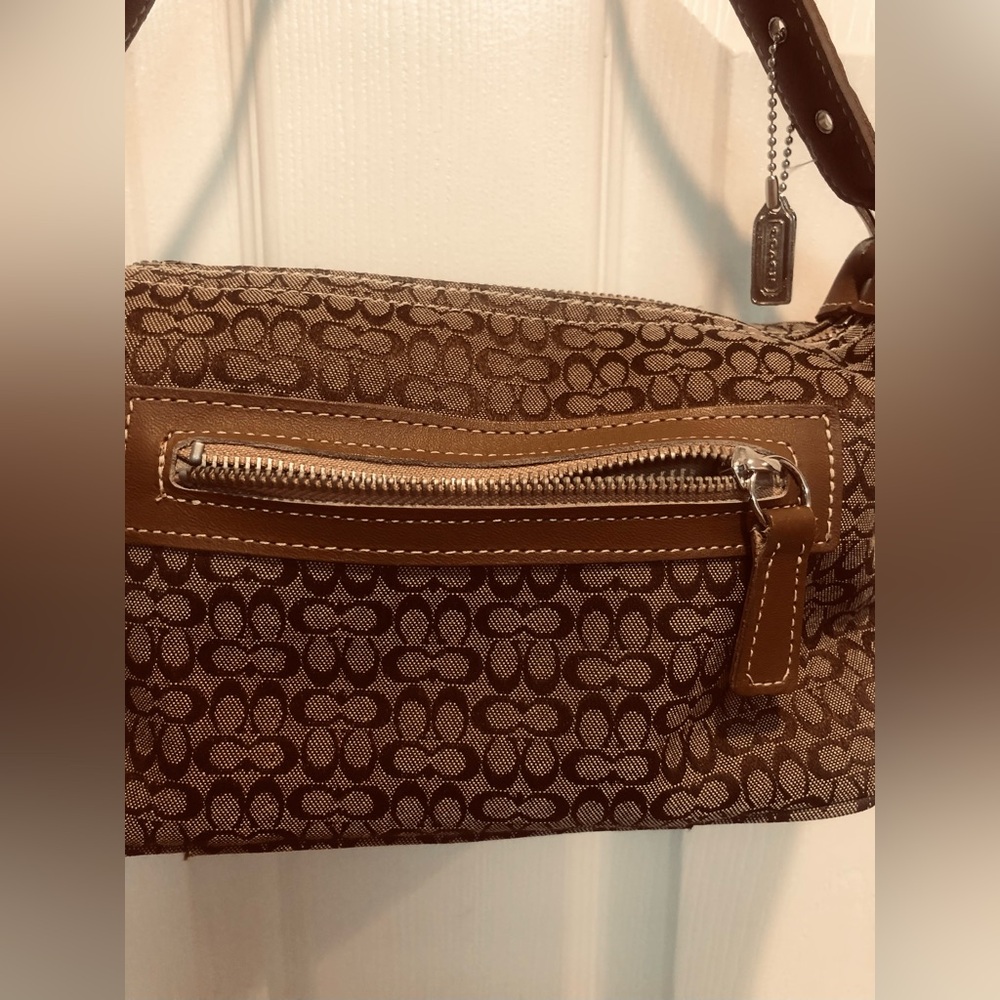 Vintage Coach Brown Signature Canvas Demi Shoulder Bag with Leather Trim - Picture 7 of 13